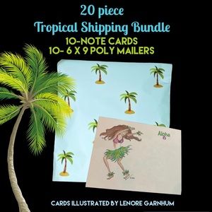 20 piece tropical hula girl Shipping bundle note cards & 10”X 13” poly mailers
